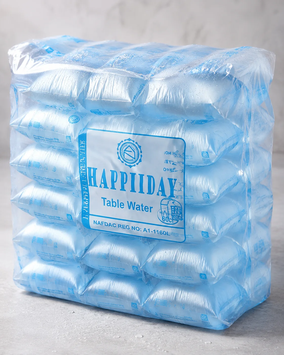 Packaged Happiiday water ready for supply